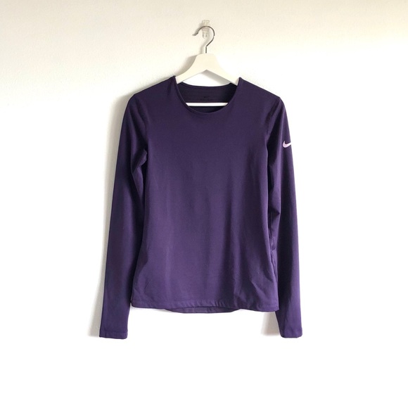 Nike Purple Dri-Fit Stripe Back Long Sleeve Workout Athletic Top Size Medium - Picture 1 of 10